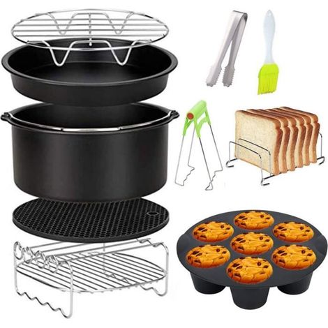 8 Inch Accessoires De Friteuse 10 Pièces Pour Gowise Phillips Cozyna Airfryer XL 3.8QT-5.8QT, Cadeau Supplémentaire (Black 10 PCS) (1/4)