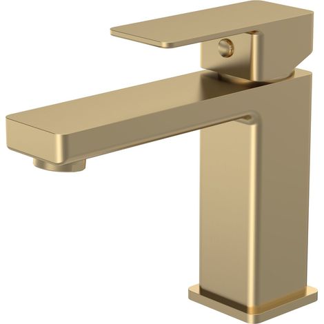 Balterley Milldale Square Mono Basin Mixer Bathroom Sink Tap with Push Button Waste, Dual Lever Control - Brushed Brass Finish (1/5)