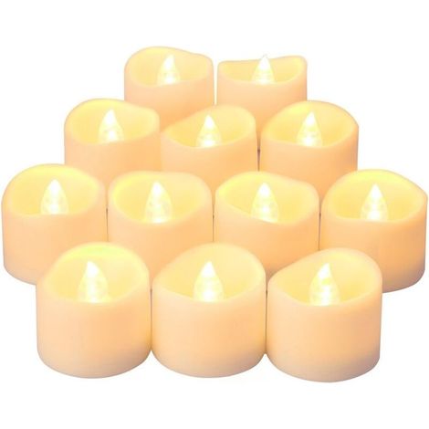 Lot de 12 bougies chauffe-plat à LED, bougies sans flamme vacillantes, fausse bougie réaliste à piles avec ampoule blanche chaude (1/5)