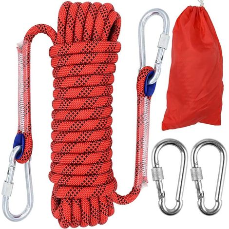 Corde d'escalade de 10 mm - Corde de sécurité extérieure - en Nylon - Corde de Sauvetage - avec 2 mousquetons (1/5)
