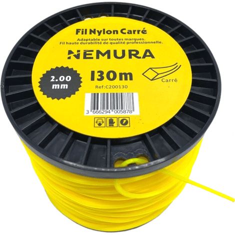 Fil débroussailleuse carré 130m – Diamètre 2,00mm – Haute durabilité pour débroussailleuses Stihl, Husqvarna, Echo