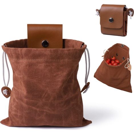 Sac de fourrage pliable en toile cirée de récolte de champignons de cueillette de fruits pour camping randonnée coquillages brun (1/4)