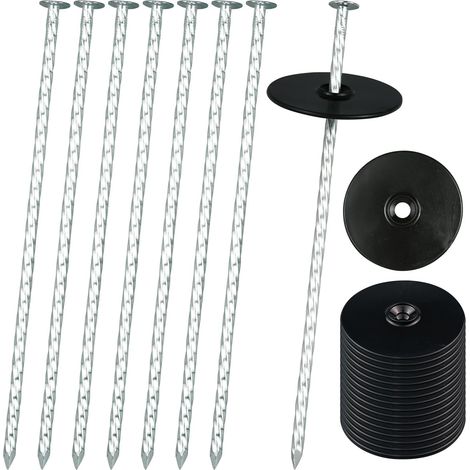 Lot de 50 piquets de 20 cm avec rondelles pour non-tissé de jardin, ancrages galvanisés avec structure en spirale pour bâche de paillage, gazon artificiel et bordure de pelouse (1/5)