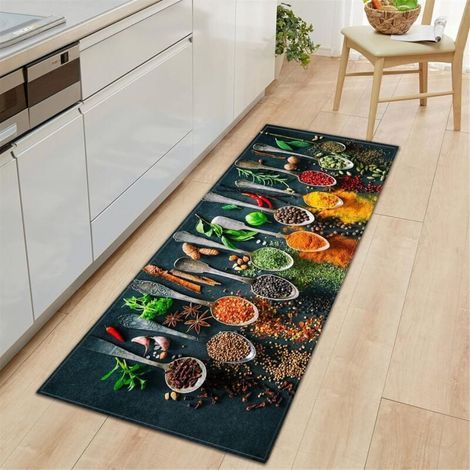 Tapis De Cuisine, Vaisselle et Épices Tapis Cuisine Devant Evier Antidérapant Et Lavable Comfort Tapis De Bain Paillasson Tapis De Sol Cuisine,60x180cm (1/4)