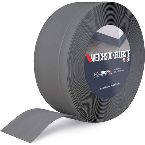 HOLZBRINK Weichsockelleiste Graphitgrau Knickleiste ohne Klebestreifen, Material: PVC, 70x20mm, 25 Meter