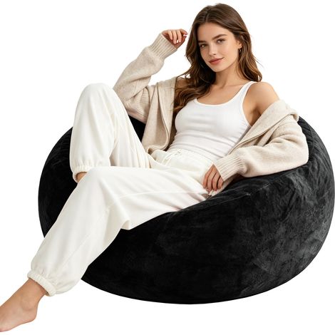 Fauteuil poire adulte 100x100x50 cm noir, compact et pliable, pour salon ou chambre, MEUBLIV (1/5)