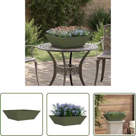 Metallgartenpflanzer - Garten-Pflanzgefäß Olive Grün 50 x 50 x 15 cm (1/5)