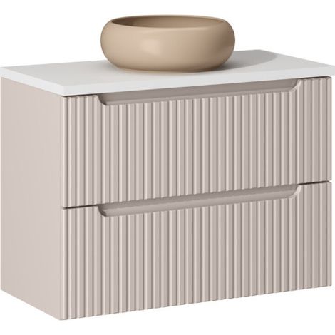 Ensemble Meuble Salle de Bain 2 tiroirs + Vasque Sable + Plateau Blanc L 80 x P 40 x H 59,5 cm - Astral - Beige crème - Livraison gratuite