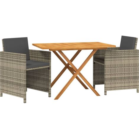 vidaXL 3 Piece Garden Dining Set with Cushions Grey (316756+316508) (1/5)