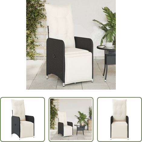 Gartensessel - Gartensessel Verstellbar mit Kissen Schwarz Poly Rattan (1/5)