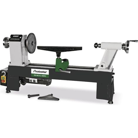 Holzstar – Tour à bois 305 mm – Puissance 0,55 kW – Tension 230V – Vitesses variables 650-3800 tr/min – Banc en fonte grise