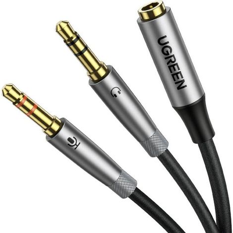 Cavo splitter audio AUX Ugreen AV193 da cuffie + microfono a mini jack da 3,5 mm, 20 cm (grigio)