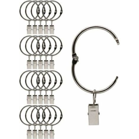 Accessoires rideau- 20 Pièces Anneaux à Pince à Rideau en métal Ouvrants, Ouverture et Fermeture faciles, diamètre intérieur 38 mm, pour Rideaux Lourds et Rideaux légers (Argent) (1/3)