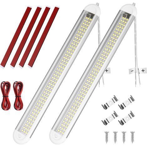 Barre de Lumière Intérieure à LED, 2PCS 12V Barre Lumineuse Intérieure 120LED avec Interrupteur on/Off, Blanche Barre de Bande Lampe pour Voiture/Camion/Camping-Car/Bateau/Van (9-90V DC) (1/5)