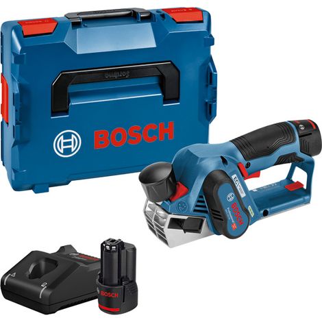 Bosch Akku-Hobel GHO 12V-20, mit 2x Akku GBA 3 Ah, Schnellladegerät, Zubehör, L-BOXX