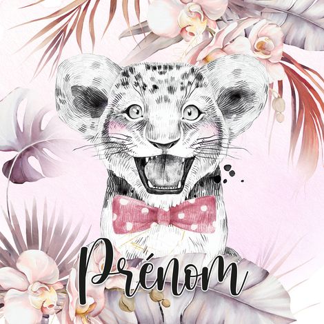 Papier peint panoramique enfant avec prénom personnalisable - Lion Nœud Papillon - 130 cm x 130 cm (1/2)