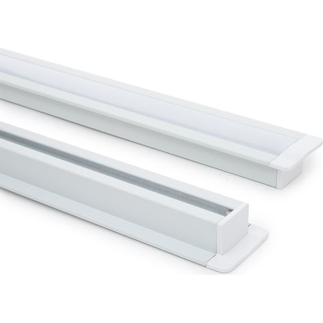 Perfil Aluminio Empotrable con Clips y Tapa Continua para Tiras LED hasta 12 mm con Tapa Continua Blanco 2 m Blanco traslúcido (1/5)
