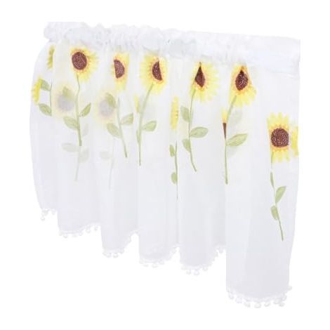 Rideau de Fenêtre Court en Polyester Blanc Motif Tournesol, Occultant et Anti-poussière, pour Salle à Manger ou Café (1/5)