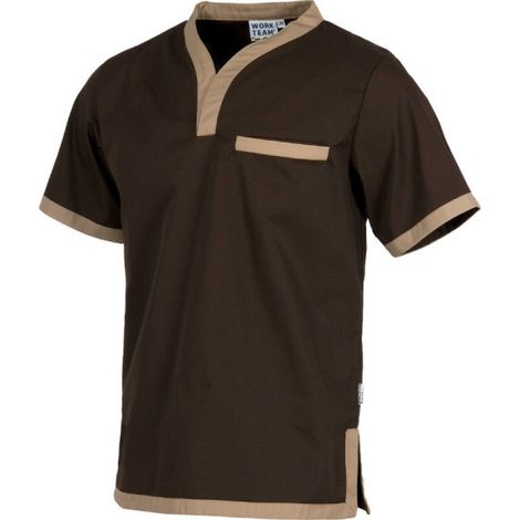Casaca combinada de manga corta con cuello cruzado WORKTEAM B9600 L Marron+Beige (1/3)