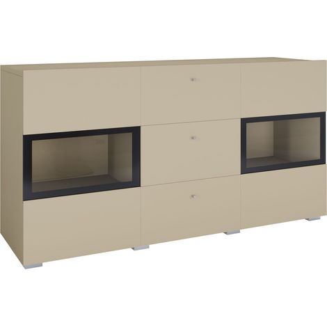 Cómoda Serodeu 101, Beige, Con cajones y puertas, Número de cajones: 3, 70x132x39cm