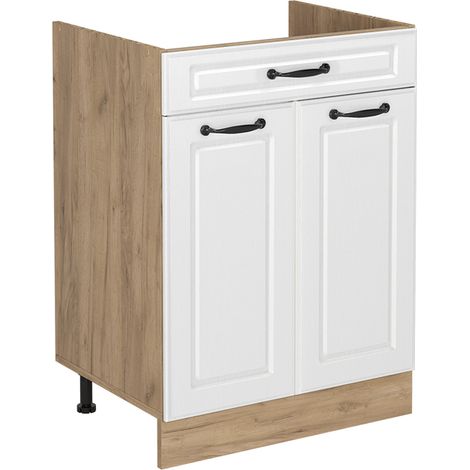 Küchenunterschrank R-Line, Weiß Landhaus/Goldkraft Eiche, 60 cm mit Schublade ohne Arbeitsplatte, Vicco (1/5)