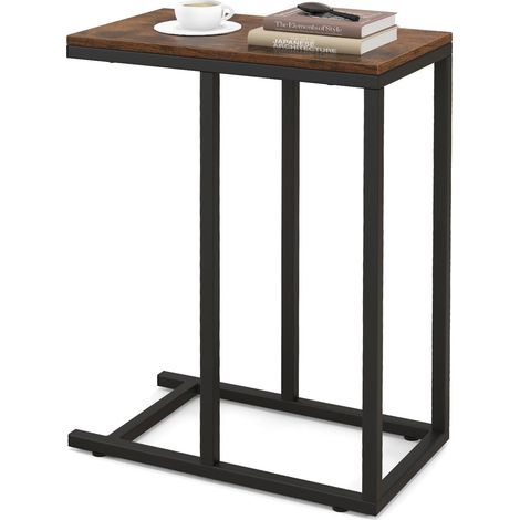 COSTWAY Tavolino a Forma di C per Divano e Letto, Tavolino Basso con Struttura in Metallo, Tavolino da Salotto e Camera da Letto, 45,5 x 25,5 x 64 cm (Marrone) (1/5)