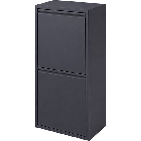 Relaxdays Pattumiera 3 scomparti, 1x 18 l + 2x 11 l, apribile, secchi estraibili, metallo, appoggio/parete, antracite (1/5)