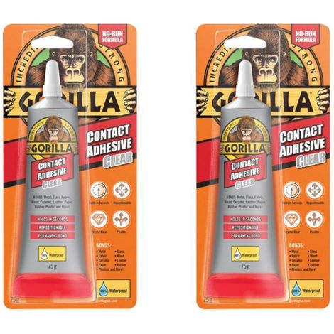 Gorilla Clear Contact Adhesive 75G - Pack of 2, Waterproof Bond (1/2)