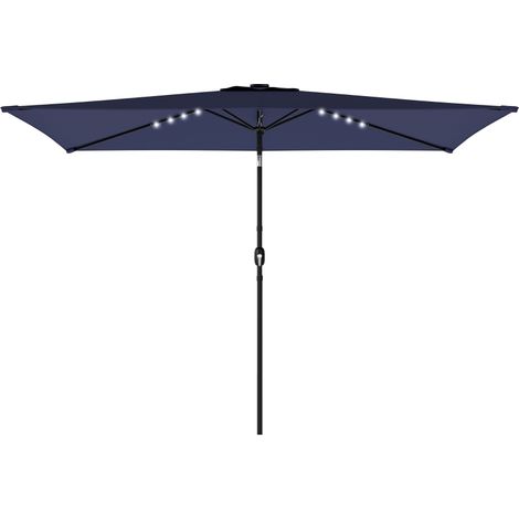 Parasol solaire LED, env. 300 x 200 cm, parasol de balcon inclinable avec manivelle, housse de protection, protection UV, orientable, bleu marine