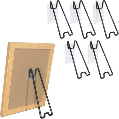 Soporte para marcos de fotos de 5 piezas, Soporte para marcos de fotos autoadhesivo, Apto para caballetes de marcos de fotos de 15 x 26 cm, Negro (1/5)