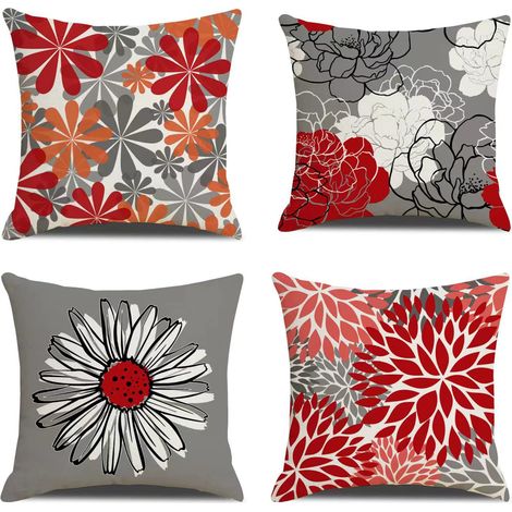 Set mit 4 dekorativen quadratischen Kissenbezügen (45 x 45 cm) – Modernes Blumenmuster – Für Sofa und Gartendekoration (1/5)