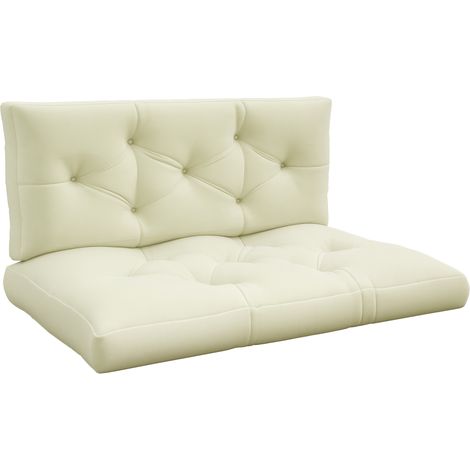 Set mit 2 Kissen für ein 2-Sitzer-Palettensofa, Maße 120 x 80 x 12 cm (L x B x H), cremefarbenes Polyester