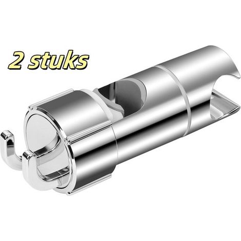 Pièce coulissante pour tige de douche - 18-25 mm - ABS - Avec 2 crochets - Réglable - Support de douche manuelle - Chrome - Salle de bain - 2 pièces (1/5)