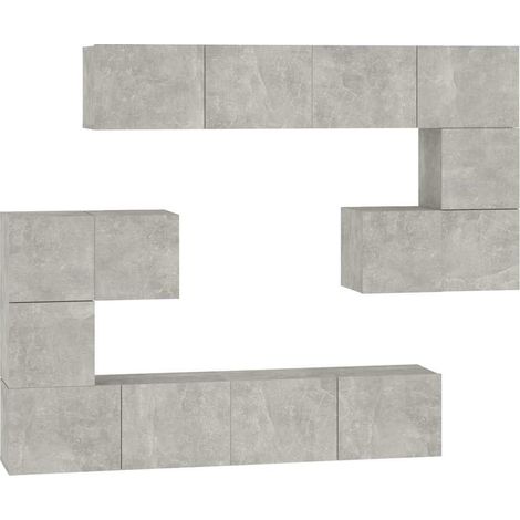 Meuble TV mural, Étagère TV, Meuble de Salon, Gris béton Bois d'ingénierie OIB9074E (1/5)
