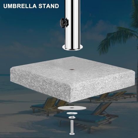 Pied de Parasol, Support Fixation Parasol Ø50 en Acier Inoxydable, Accessoires pour Parasols avec 2 Anneaux de Réduction en PVCØ3 (1/5)