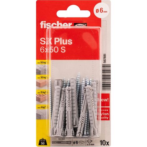 FISCHER - Cheville nylon sx plus 6x50 avec vis blister x10 (1/4)