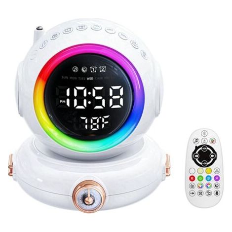 1 ensemble de lumière de réveil Bluetooth haut-parleur mini radio FM coloré astronaute lampe de nuit ABS réveil lumière (1/5)
