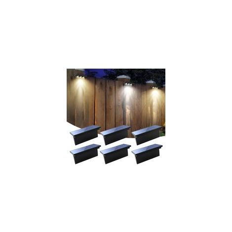 Juego de 6 luces solares para escaleras, 3 luces solares LED para patio, luces para cercas, luz blanca cálida de 3000K y luz blanca fría de 6000K, resistente al agua IP65 - Crezuo