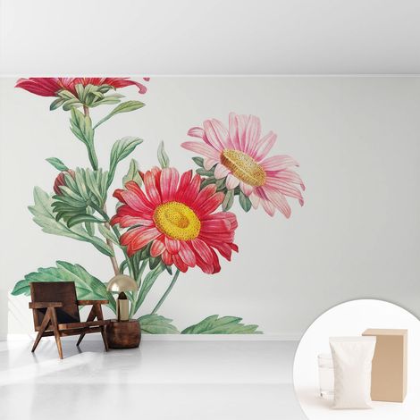 Papier peint intissé mural avec colle pour salon et chambre Décoration murale rapide - Colle incluse gratuite Fleurs délicates 416x254 cm (1/5)