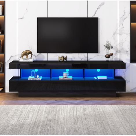 Mueble TV 160 x 38 x 50,5 cm negro con almacenaje para salón FloraGrace (1/5)