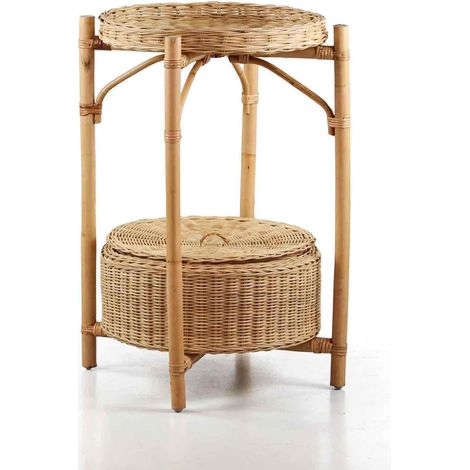 Tavolino alto in rattan naturale con porta oggetti - Miles (1/5)