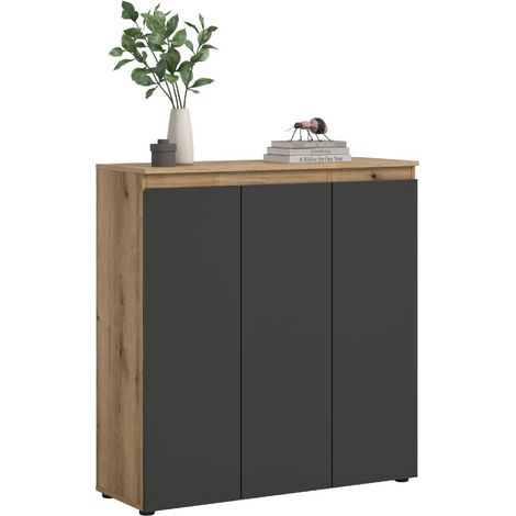 Scarpa Sideboard 3 Türen Eiche Dekor, Anthrazit.