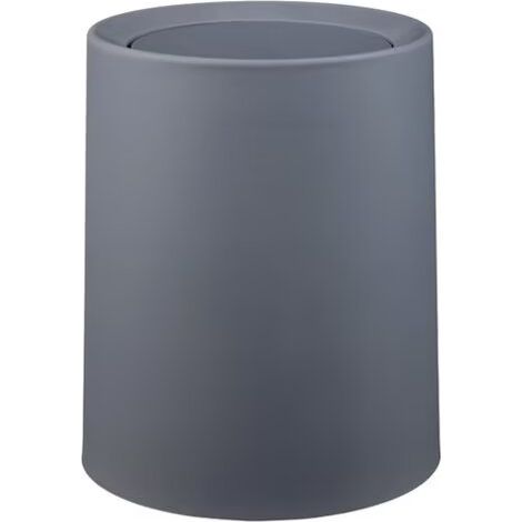 Poubelle à couvercle basculant, 8 litres, poubelle salle de bain à couvercle en plastique et seau intérieur, housse pour des sacs poubelle invisibles, (L/P x H) : Ø 21.7 x 25,5 cm,gris (1/3)
