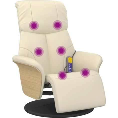 Fauteuil de massage inclinable et repose-pieds en similicuir beige (1/5)
