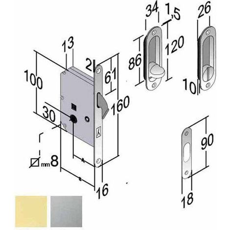 Serratura Infilare per Legno Scorrevoli E50 per Bagno - Modello CS B2N GB Bonaiti