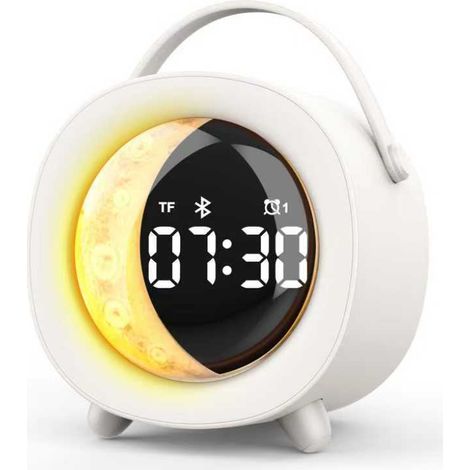 Réveil Bluetooth blanc avec enceinte intégrée, idéal pour les enfants, avec veilleuse, mini enceinte portable et batteri (1/5)