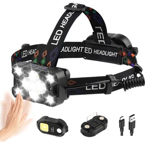 Vtizikl Lampe Frontale LED Ultra Puissante Rechargeable avec Feu Arrière Amovible, 9 Modes pour Capteur de Mouvement, Ajustable 225°, IPX4 Étanche, Convient pour Randonnée Camping Pêche Course (1/4)
