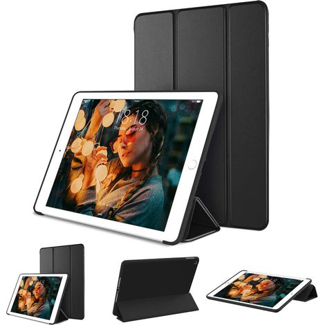 Étui pour iPad 7e génération avec fonction veille/réveil automatique, étui pliable à trois volets, support multi-positions et coque arrière souple en TPU. (1/5)