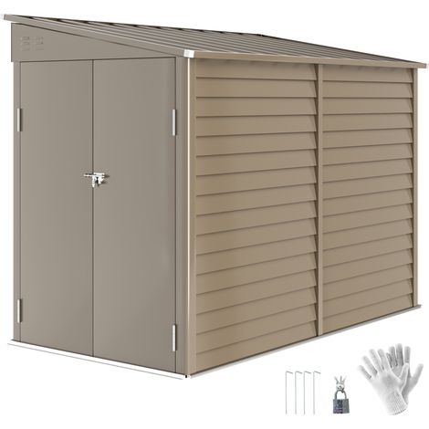 Outsunny 5 x 9ft Galvanised Metal Garden Shed with Foundation Kit, Outdoor Lean-to Shed, Tool Storage House with Lockable Doors, Gloves and 2 Air Vents for Patio, Garden, Brown (1/5)