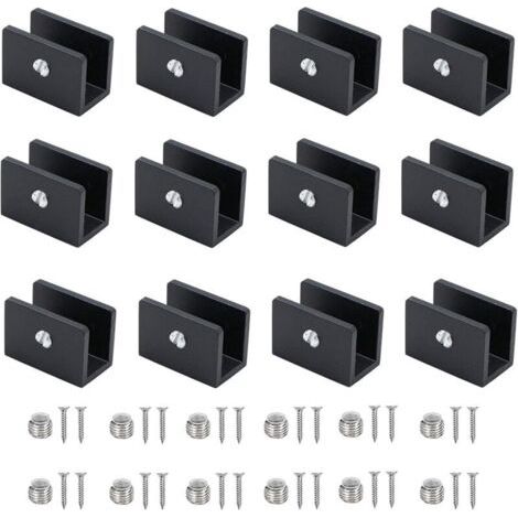 BUNTHAUS 12-teiliges Glasklemmen-Set, Aluminium-Regalhalterungen, verstellbare Glastrennwandhalterung, für 8-10 mm dicke Glasregale, für Badezimmer und Balkone (mit Schrauben)